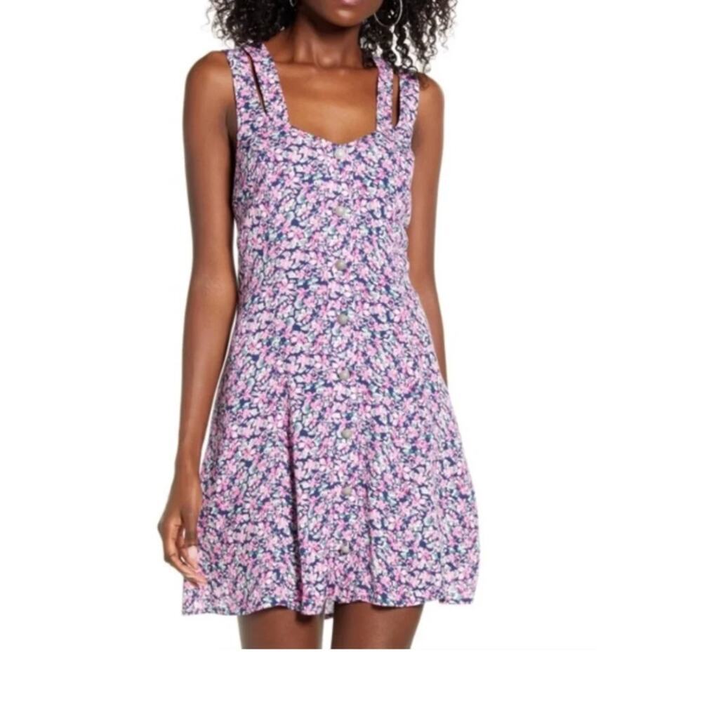 ROW A Floral Button Front skater mini Dress size small